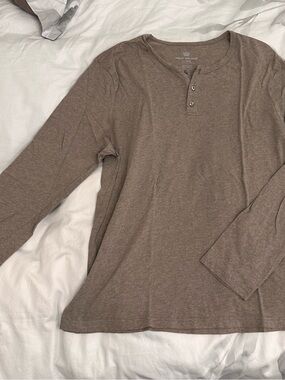 Mack Weldon Men’s Long Sleeve Henley XL Heather Taupe 100% Pima Cotton